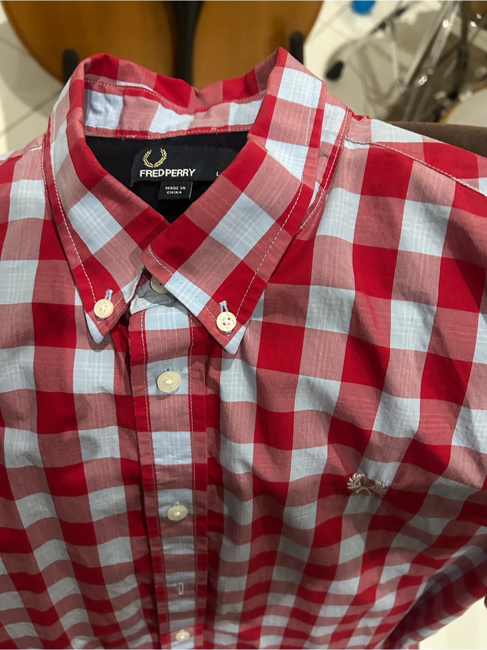 Fred Perry Red and White Check Button-Down Shirt